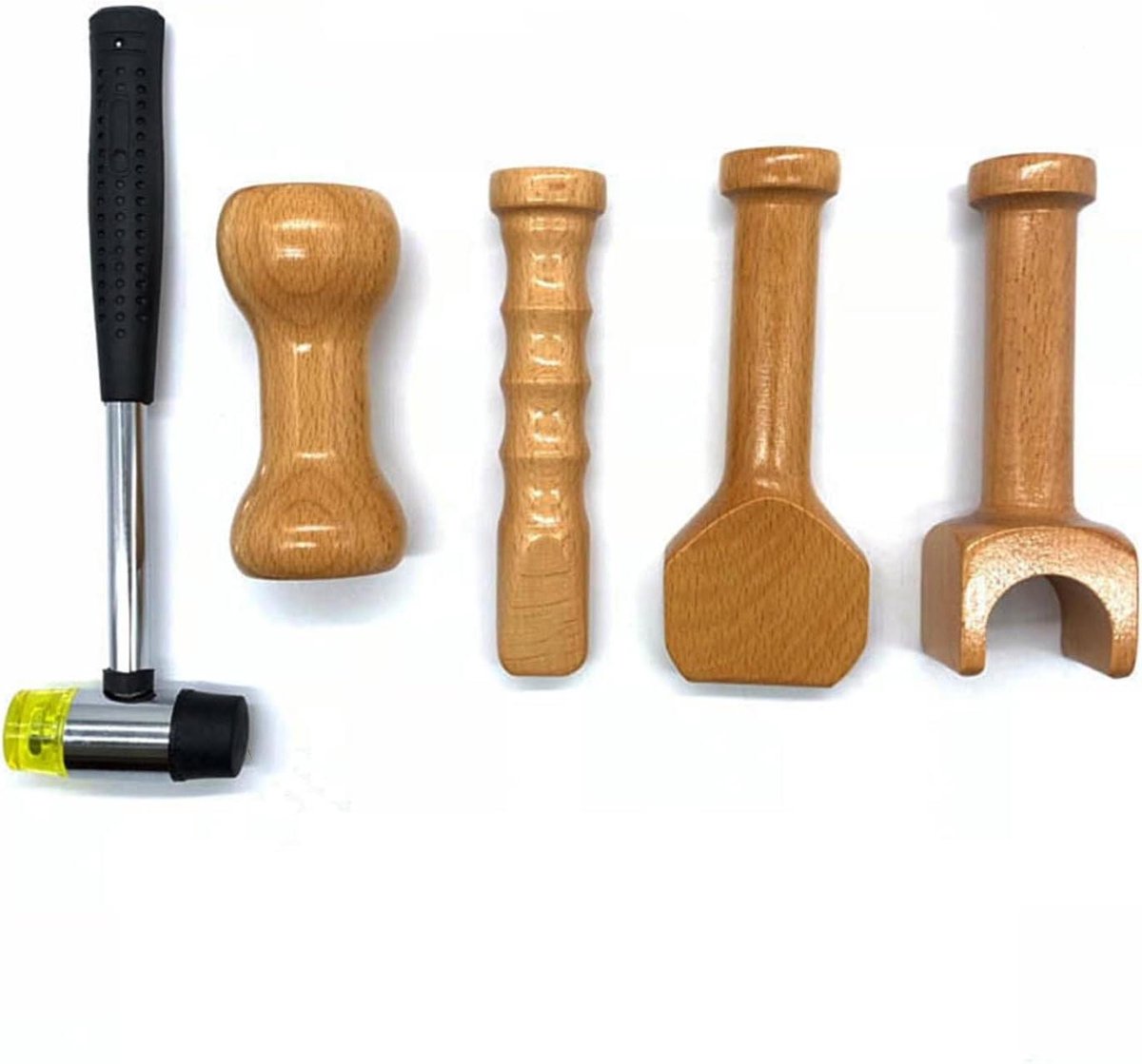 Tok Sen Hamer Set - Massage Gereedschap - Diepe Weefsel Therapie - Set van Vijf - 5 Delig - Houtkleur