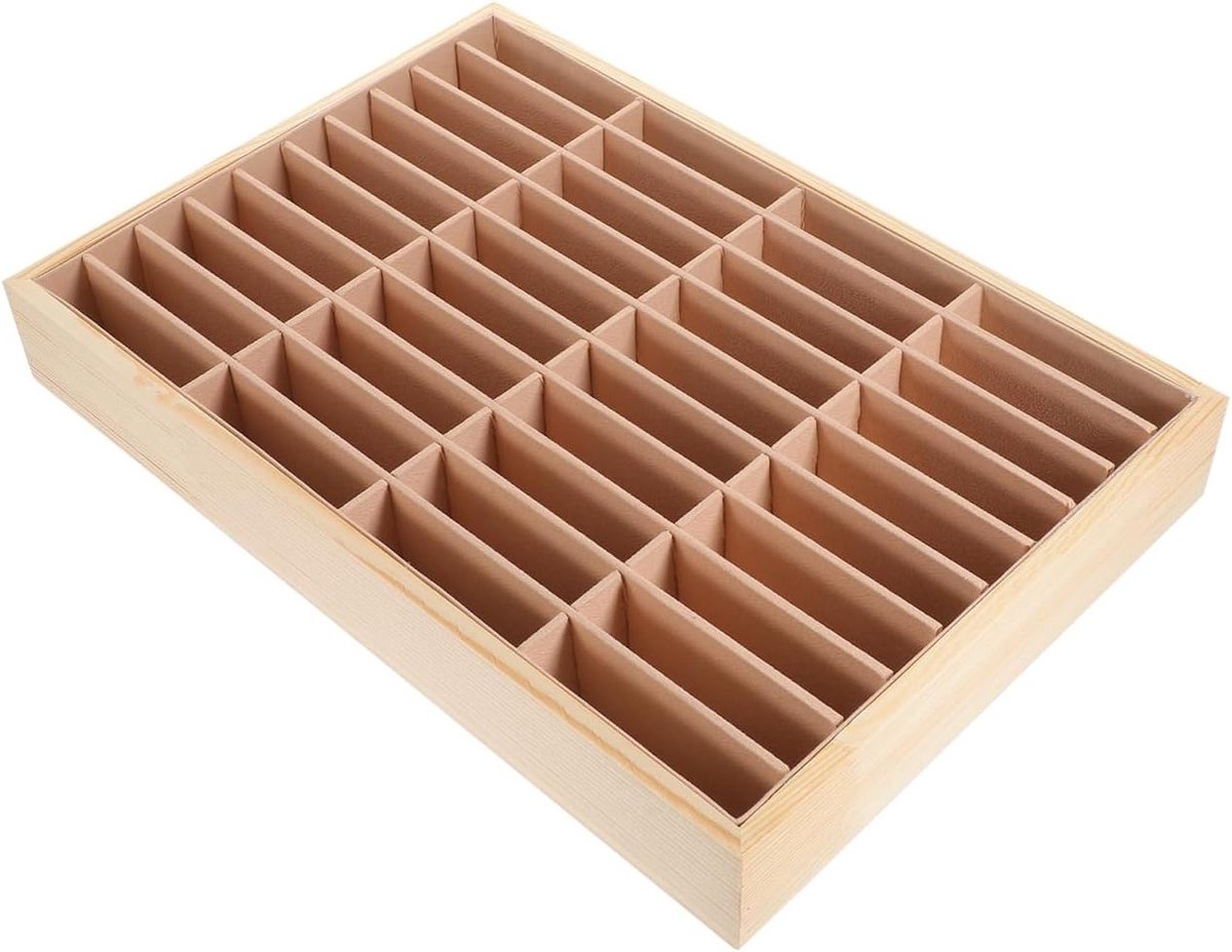 Houten Opbergdoos voor Mobiele Telefoons met 40 Rasters en Pluche Voering - Desk Organizer en Opbergtray voor Smartphones