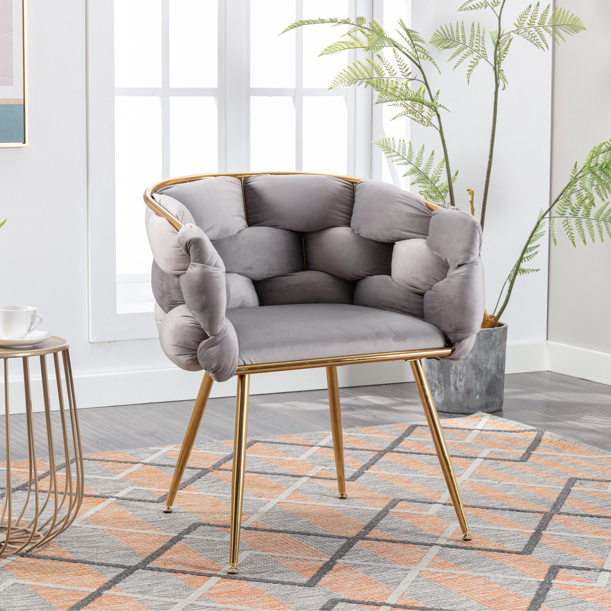 Moderne fauteuil, Loungestoel met vulling en metalen frame, Relaxstoel, TV-stoel voor woon