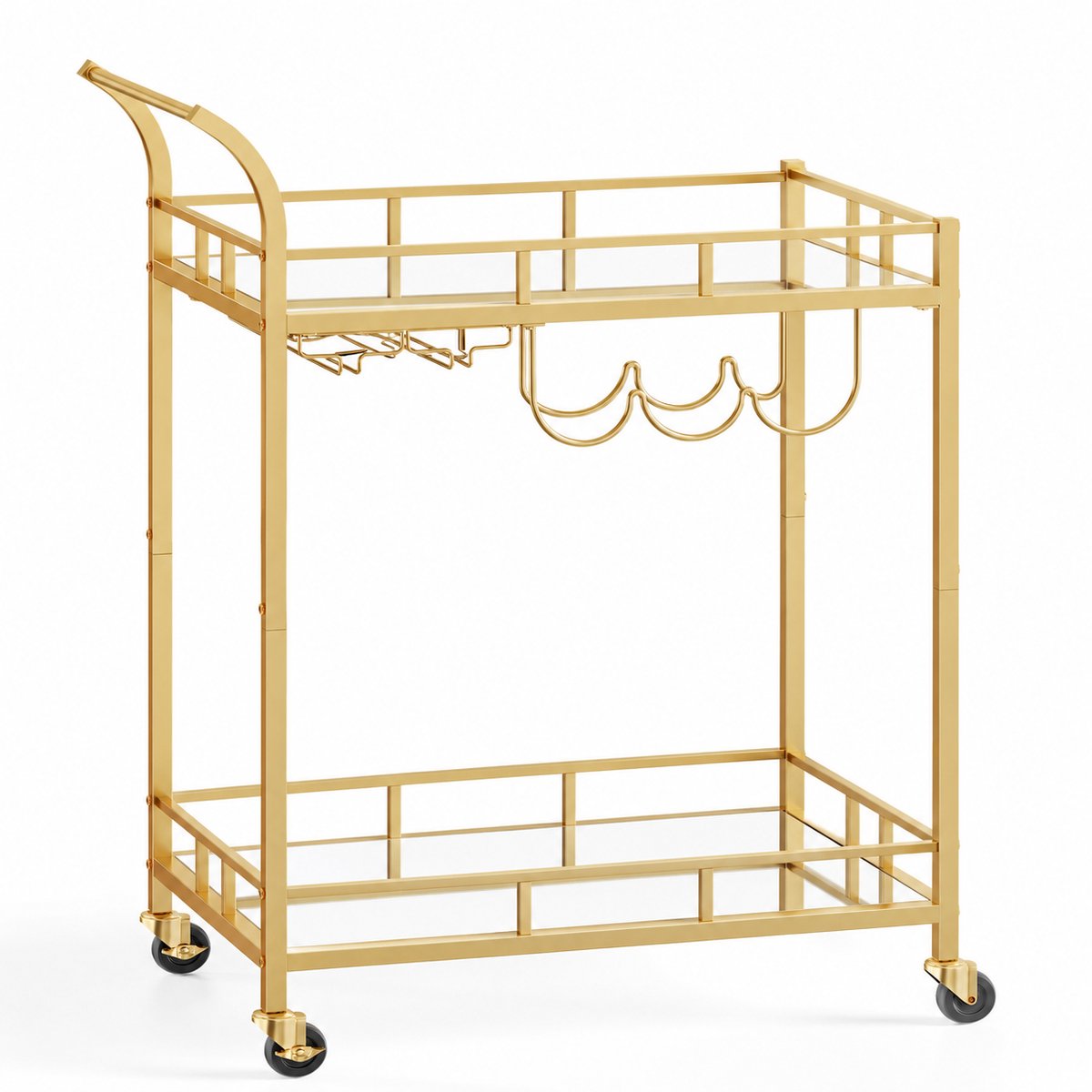 SmartLiving.Store - Keukentrolley - Serveerwagen - Serveerkar met Glazenhouder - Serveertrolley met Rem - 38 x 60 x 90 cm - Goud