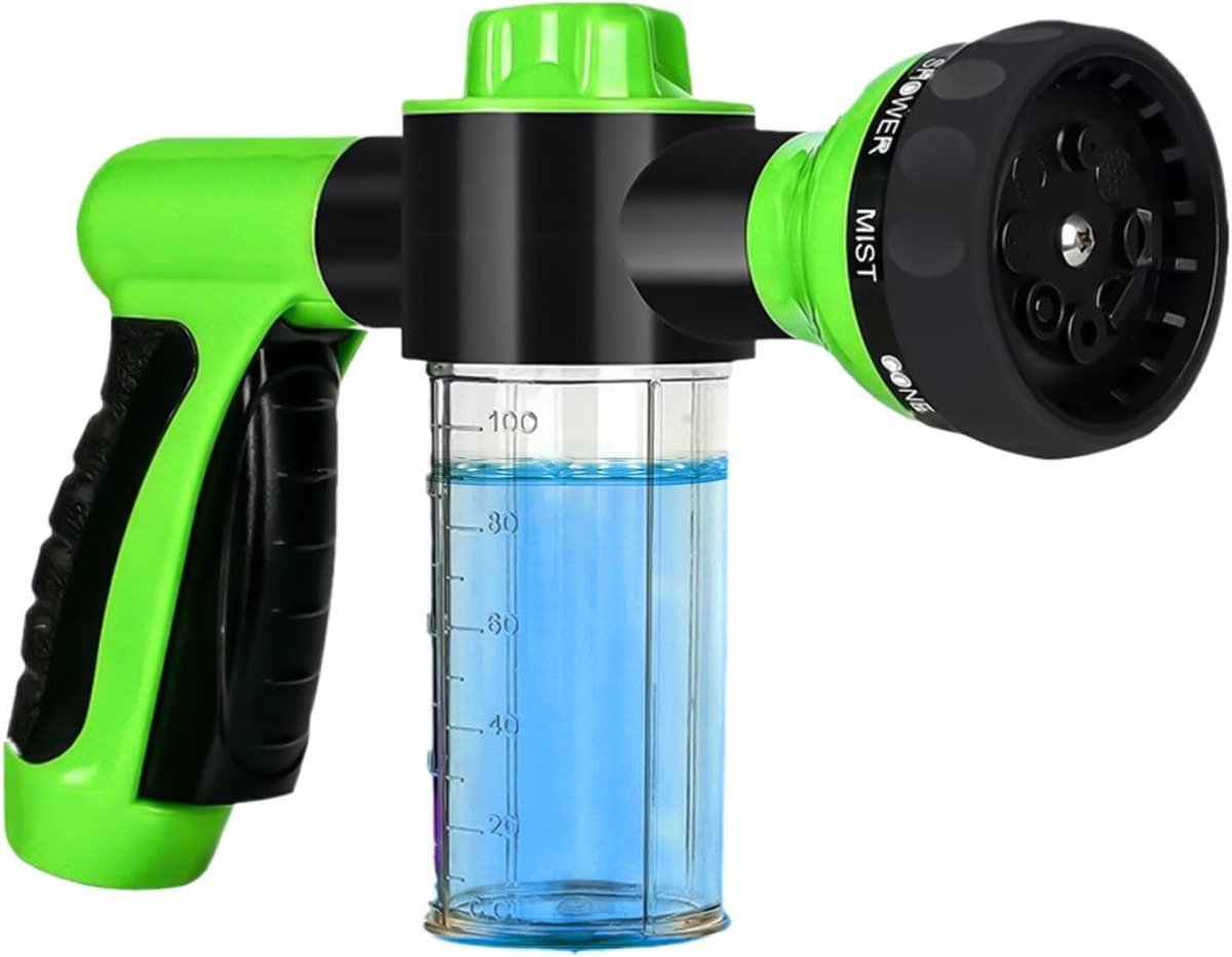 Schuimspuit Opzetstuk - Hogedruk Spuit - Auto Reinigen - Verstelbaar Mondstuk - 100ml Cup - Groen Geel
