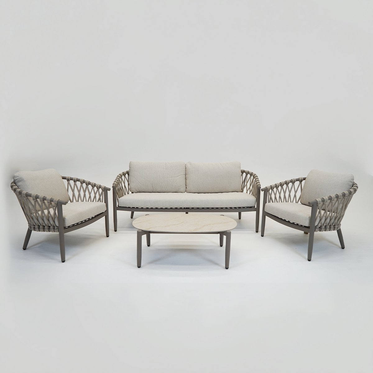 Vita - Monza loungeset 4 delig - Weersbestendig Rope - Creme - Aluminium gepoedercoat onderstel - Met kussens - Met tafel - Vita tuinmeubelen