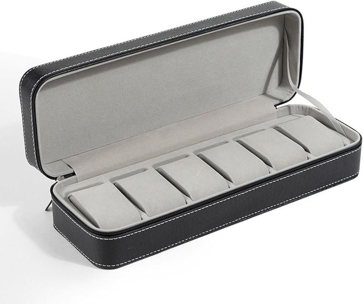 Horloge en sieradendoos - Reis organizer - Veilige opslag - Zes sponssleuven - 33 x 11 x 7.5 cm - Zwart