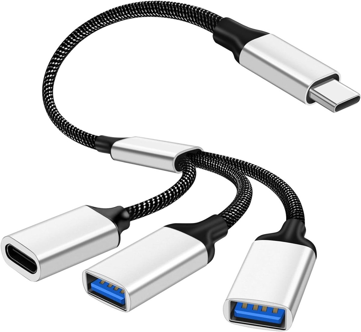 USB C Splitter - Type C Hub - Extra Poorten - 3 Poorten - 1 Kabel - Zilver