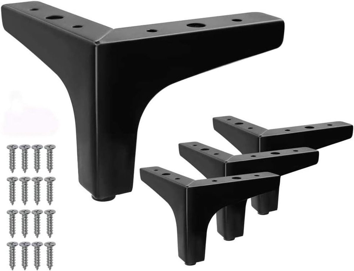 Set van 4 zwarte metalen meubelpoten - Moderne driehoekige poten voor bank, tafel of kast