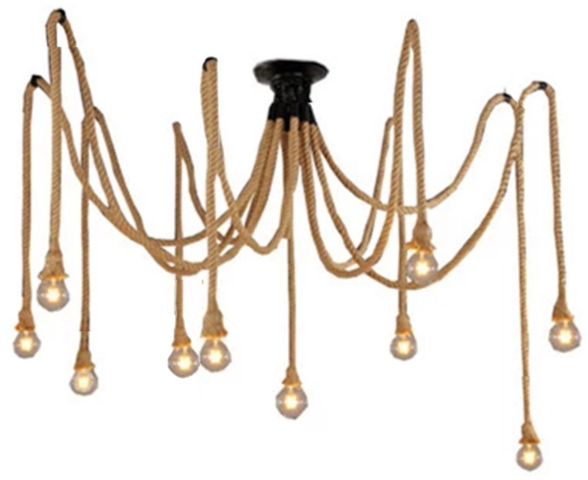 TOVBMUP Kroonluchter van henneptouw - DIY kroonluchter van henneptouw - Retro kroonluchter - Geschikt voor restaurant, slaapkamer, woonkamer, hoteldecoratie - 10 E27-fittingen - 2 meter lang