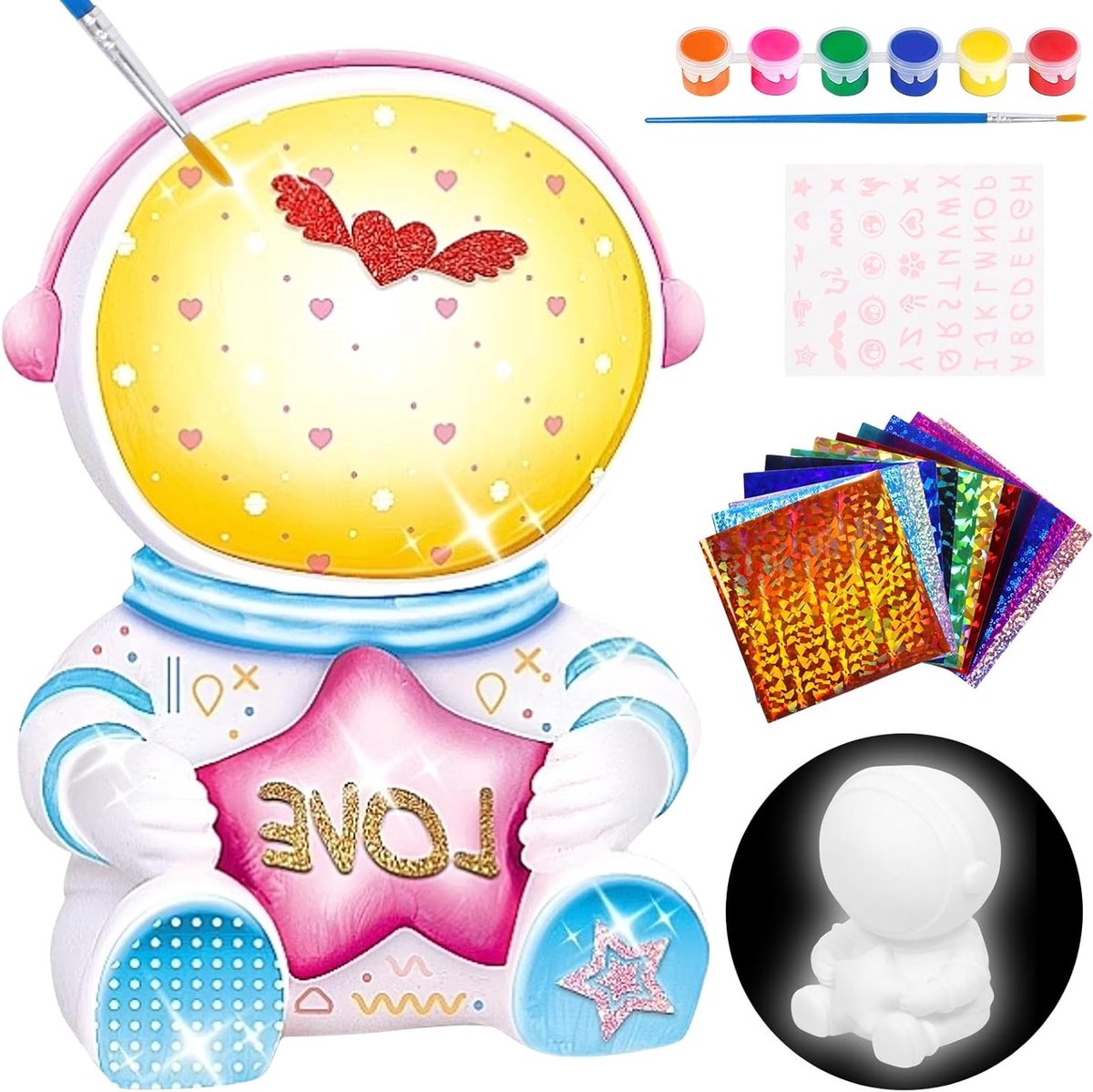 Creatieve DIY Lamp voor Kinderen, Astronauten Thema, Schilderen en LED Verlichting, Perfect Cadeau voor Verjaardag en Feestjes