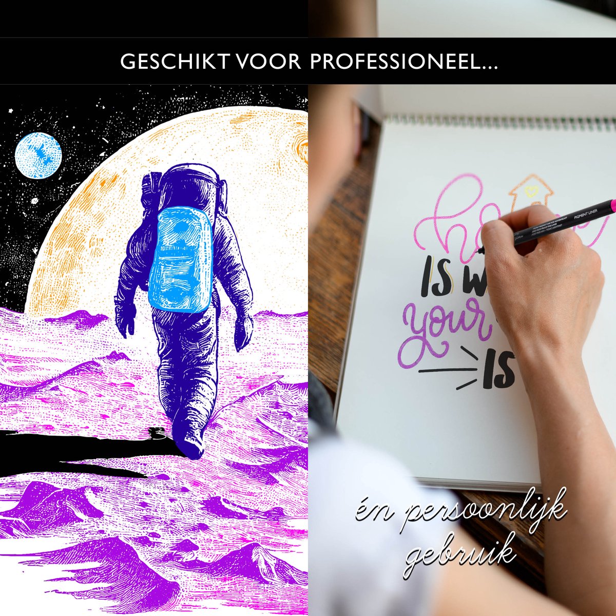 Nassau Fine Art Set van 10 Gekleurde Fineliners – Pigment Fineliner Pennen voor Bullet Journaling, Handlettering en Tekenen – Inclusief 9 Kleuren en 1 Zwarte Brushpen – Multicolor — afbeelding 5