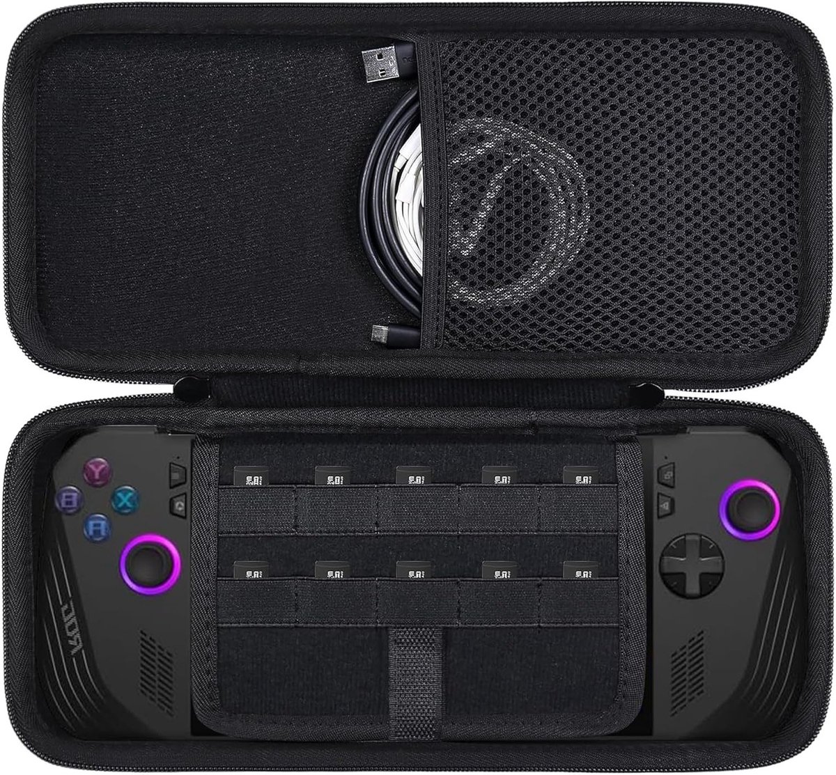 Draagbare Hard Case voor 7 inch Gaming Handheld, Geschikt voor ASUS ROG Ally, Met Opbergvak voor Accessoires, Zwart, 31x14x6cm