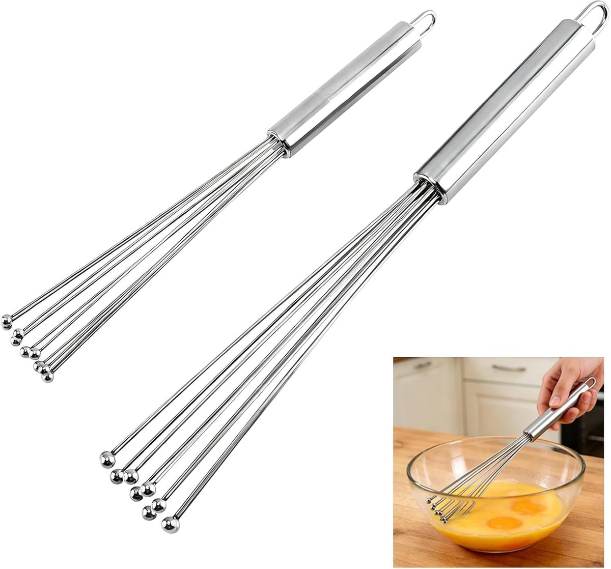 Roestvrijstalen garde-set (set van 2) — Ideaal voor mengen, koken, kloppen en opslaan — 2 formaten (31 cm & 26 cm) — Zilver