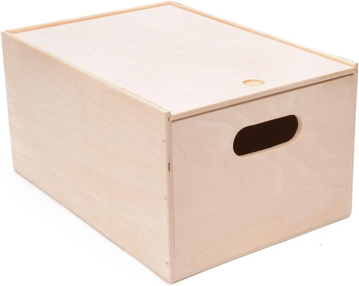 Houten Opbergdoos - Bewaarbox Hout - Spullen Opbergen - Met Schuifdeksel - 30 cm - Wit