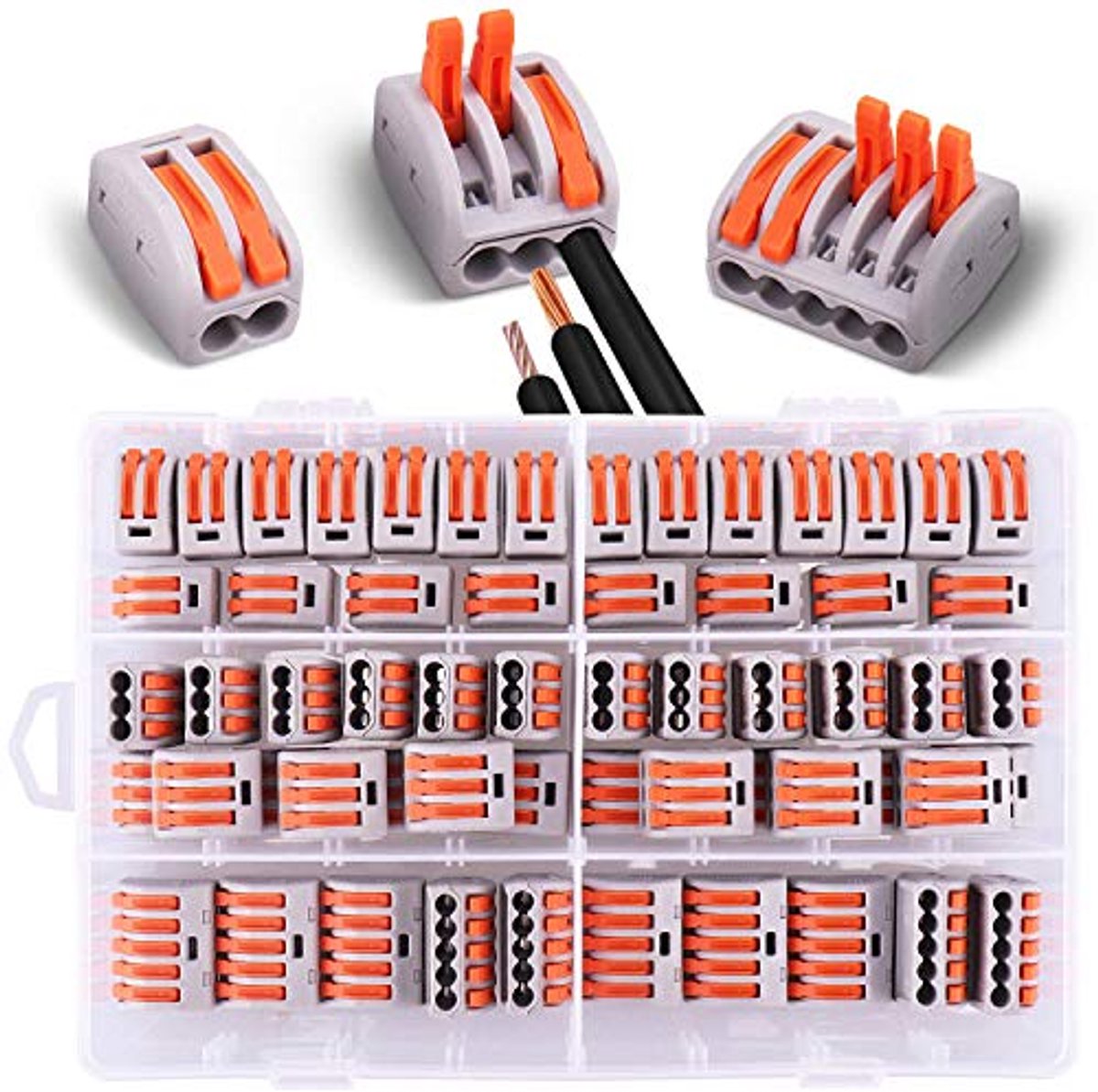 carmdering - Snelklemmen - Veerdrukconnectoren - Elektrische Aansluitblokken - Gereedschaploze Montage - Testopening Inbegrepen - Gewijzigd Nylon 6.6 - Brandwerend En Corrosiebestendig - Voor Massieve En Flexibele Draden - 60 Stuks
