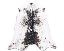 Rond Koeienhuid Tapijt - Dierenprint Vloerkleed - Woonkamer Decoratie - Kunstleer Motief - 180x220 cm - Wit Bruin