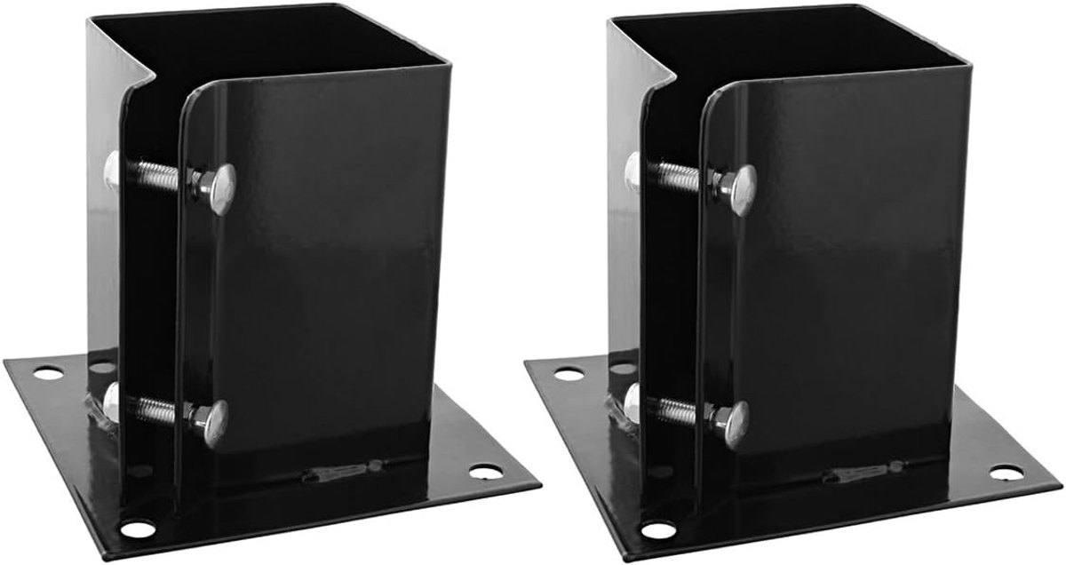 Stevige Stalen Paalbeugel met Bevestigingsbout en Ondersteuningsbasis 91x91x150mm - Corrosiebestendige Grondspijker met Voorgeboorde Gaten en RVS Bevestigingsmaterialen (Set van 2) voor Tuin en Bouwprojecten