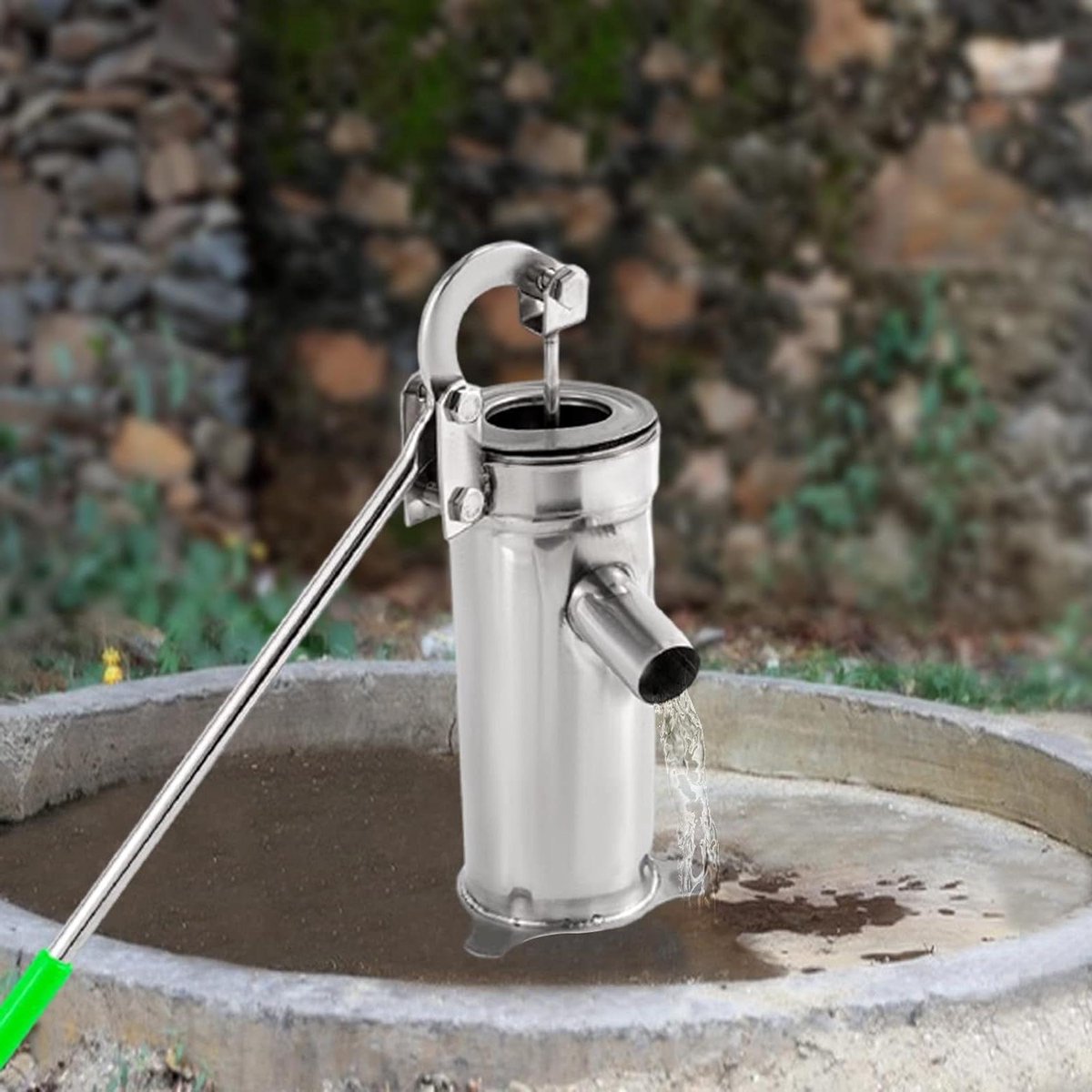 Handpomp Waterpomp - Tuinpomp Zuigpomp - Water Verplaatsen - Roestvrij Staal - 25.5 cm Hoog - Zilver