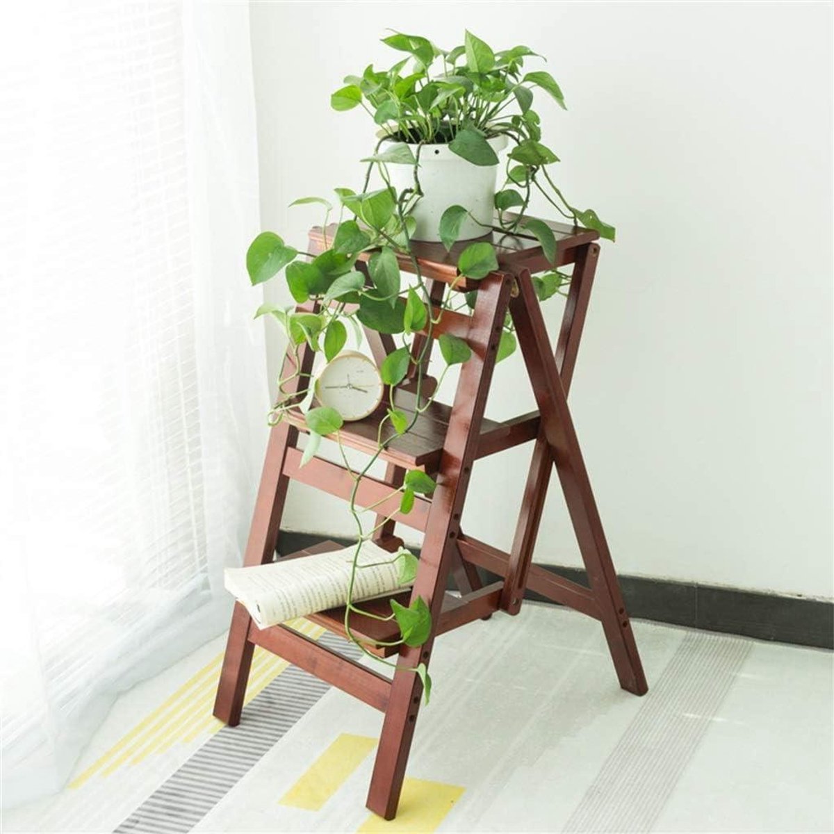 Houten Opstapje - Krukje Ladder - Huishoudelijk Gebruik - Opvouwbaar Ontwerp - Tot 100 cm - Groen