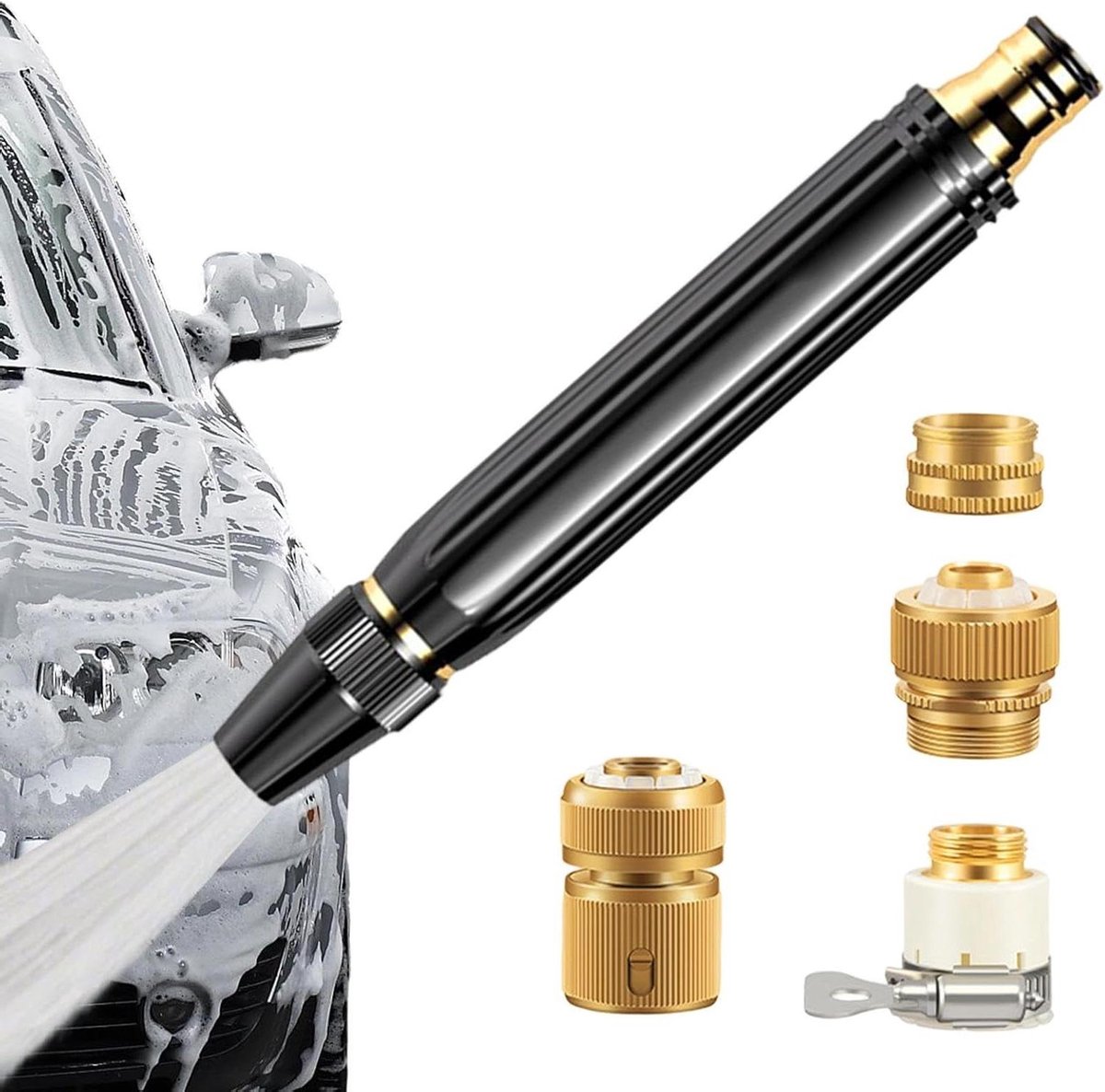 Hogedruk Tuinslang Spuitmond - Autowas Spuit - Buiten Schoonmaken - Verstelbare Sproeipatronen - 15 cm - Zilver