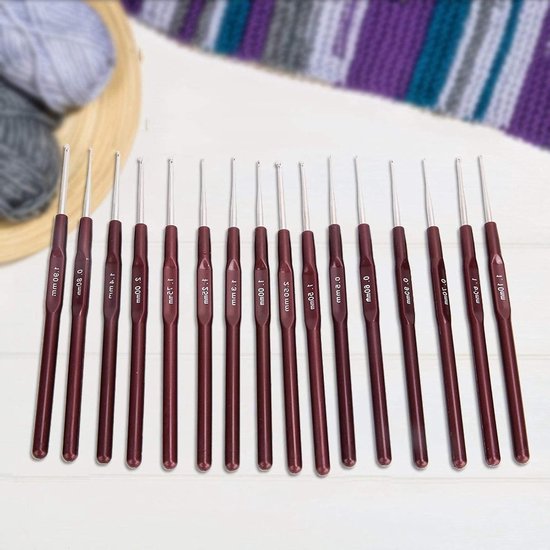 Complete Haaknaalden Set van 16 Stuks met Zachte Handgreep voor DIY Creatieve Projecten 0.5-2.5 mm — afbeelding 3