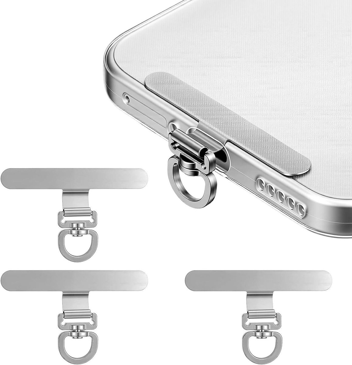 Telefoon Tether Tab - Lanyard Patch - Telefoon Beveiligen - 360° Draaibare Lus - 3 Stuks - Staal