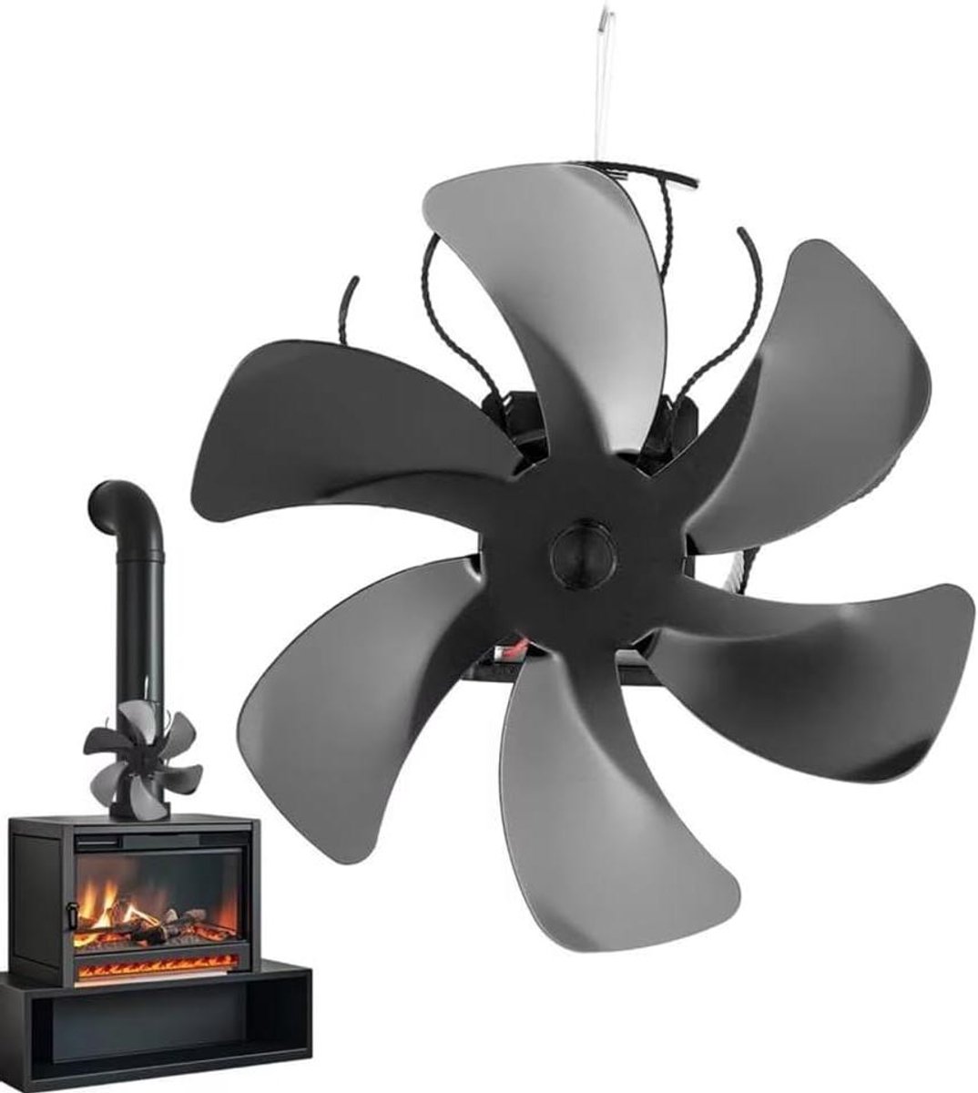 Houtkachel Ventilator - Warmte Ventilator - Warmte Verspreiden - Zonder Elektriciteit - 18 cm - Zwart