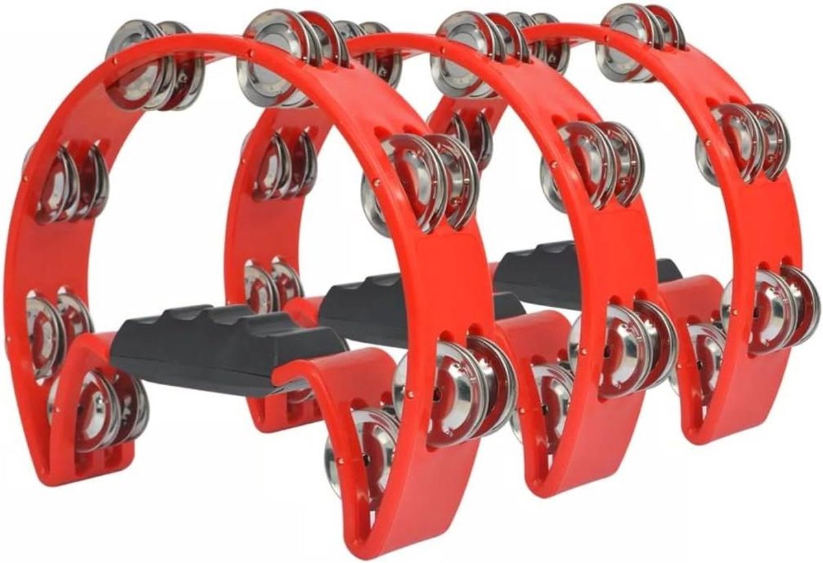 Tamboerijn Set - Handtrommel Jingle - Muziek Maken - Halve Maan Vorm - 3 Stuks - Rood