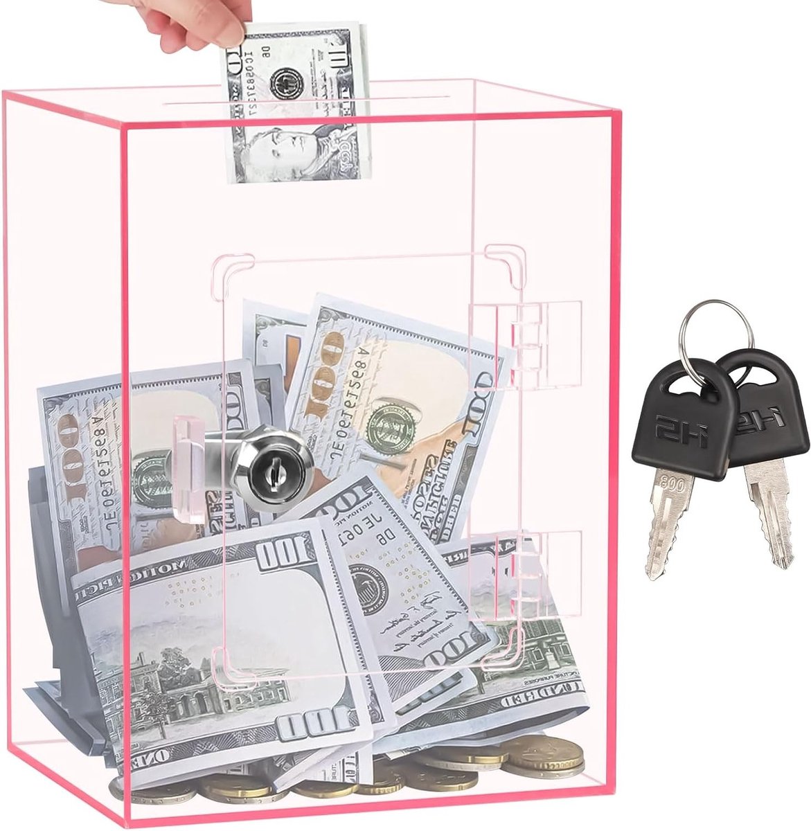 Transparante Spaarpot met Slot voor Munten en Briefgeld - Acryl Spaarvarken