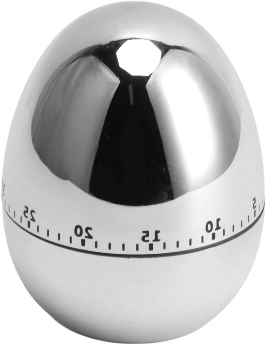 Mechanische Keukentimer - Kookwekker Ei - Koken en Studeren - Luid Alarm - 8x6.5 cm - Zilver