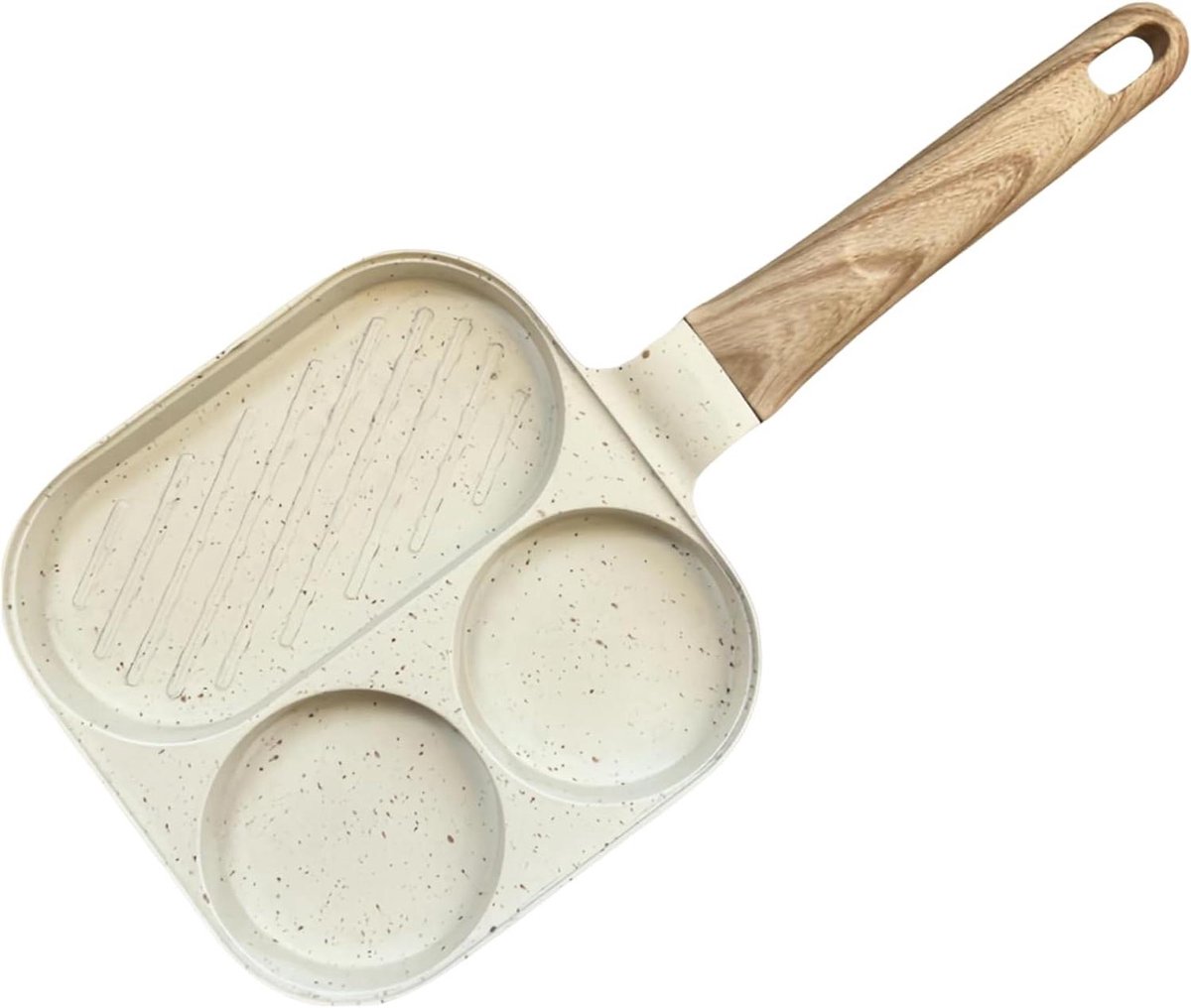 Gedeelde Eierpan - Omeletpan Pannenkoekenpan - Ontbijt Bereiden - Drie Vakken - 36.5 x 18.5 cm - Crèmekleurig