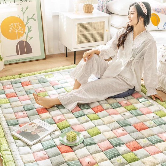 Japanse Vloermatras - Futon Matras Kampeerbed - Comfortabel Slapen - Traditioneel Quiltpatroon - 70 x 150 cm - Groen — afbeelding 4