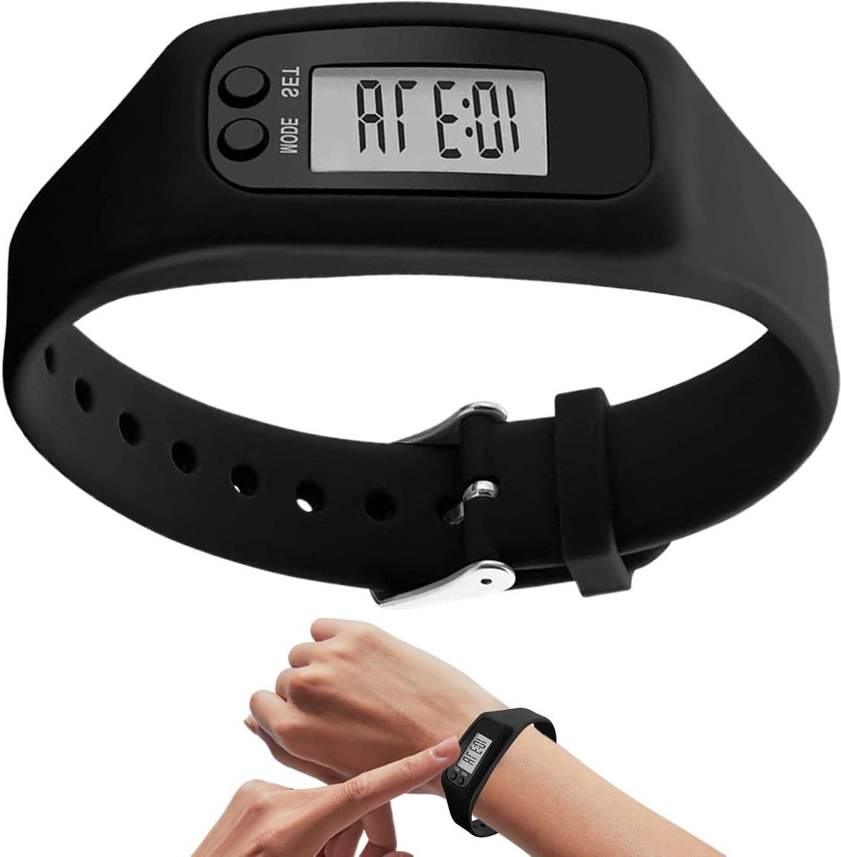 Pedometer Horloge - Stappenteller Horloge - Activiteiten Monitoren - Groot Scherm - 25 cm - Zwart