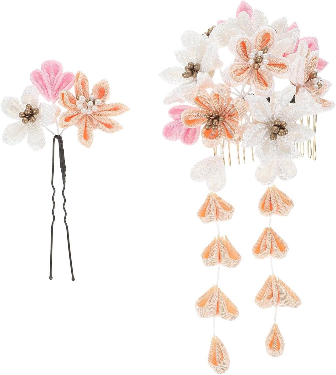 Haarspeld met Bloem - Japanse Kapperskam - Haarstyling - Bloemontwerp - 17 cm - Perzik