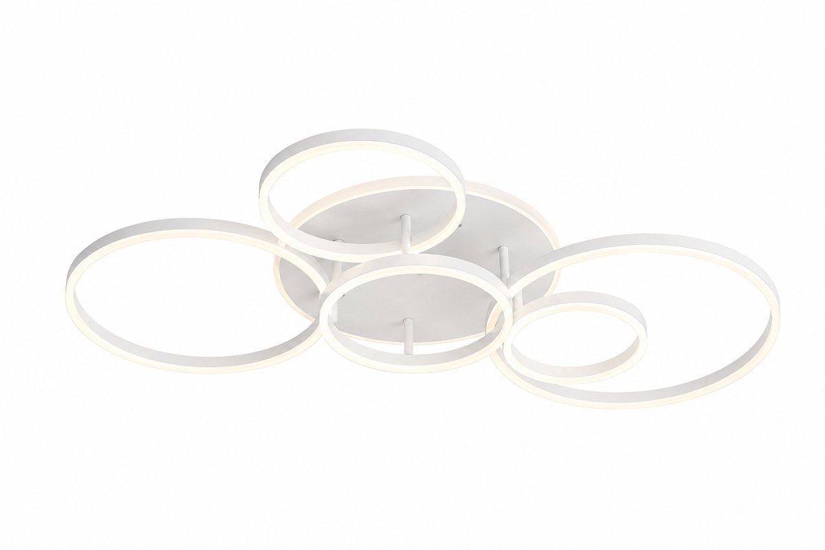 SmartLiving.Store - Lamp - Plafondlamp - Dimbare LED Verlichting - Plafonniere - Met Afstandsbediening - 5 Ringen - Wit - 110 cm