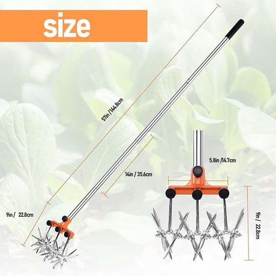 Handmatige Tuin Cultivator - Tuinfrees Onkruidsteker - Tuinonderhoud Beluchten - Verstelbare Roestvrijstalen Handgreep - 44 x 19 x 14 cm — afbeelding 3