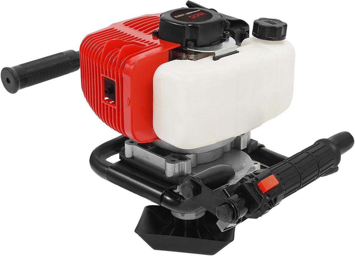 Benzine Grondboor Motor - Grondboormachine Motor - Gaten Boren - 2-takt 52cc Motor - 1 Liter Tank - Zwart/Rood