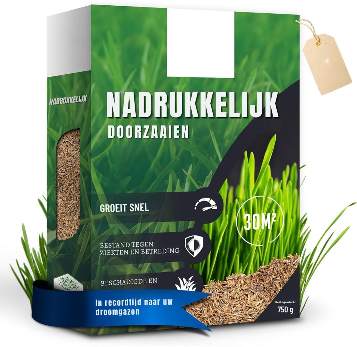 KAD® Graszaad - Graszaad Herstel voor Kale Plekken - Snelkiemend Graszaad Speelgazon & Schaduw - Groen - 20cm x 15cm x 13cm
