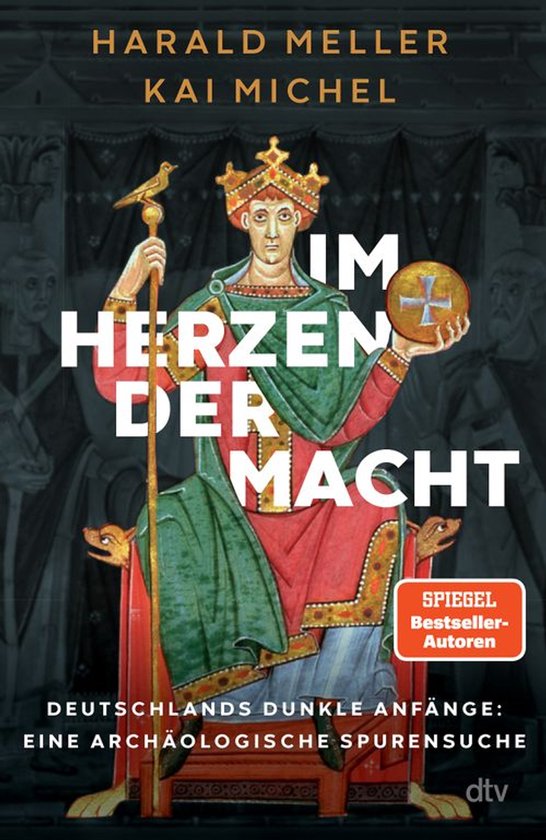 Boekomslag met een middeleeuwse koning op een troon, titel "Im Herzen der Macht" en "Spiegel Bestseller-Autoren" label.