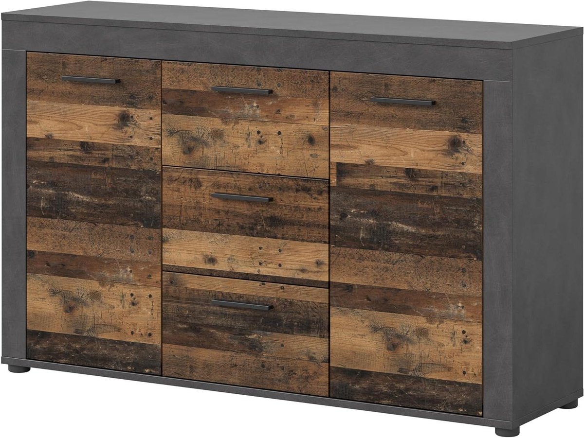 Dressoir - Lage kast Woonkamerkast - Opbergen Woonkamer - Houtimitatie Design - 125x80x35 cm - Old Wood Matera