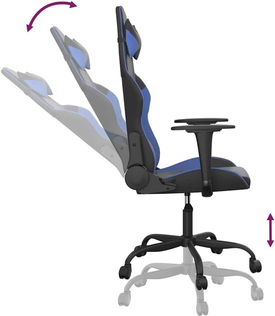 Gaming Stoel - Computerstoel TV Stoel - Comfortabel Gamen - Verstelbare Rugleuning Voetensteun - 1 stuk - Zwart Blauw — afbeelding 4