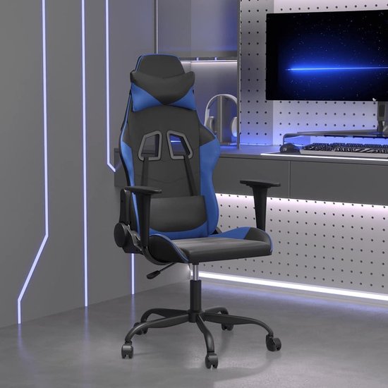 Gaming Stoel - Computerstoel TV Stoel - Comfortabel Gamen - Verstelbare Rugleuning Voetensteun - 1 stuk - Zwart Blauw — afbeelding 2