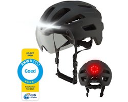 GO-OFF® RIDER Fietshelm met Vizier en Verlichting - Ebike Helm voor Volwassenen - Geschikt voor Elektrische Fiets en Racefiets - LED Licht - Dames en Heren - Zwart - M