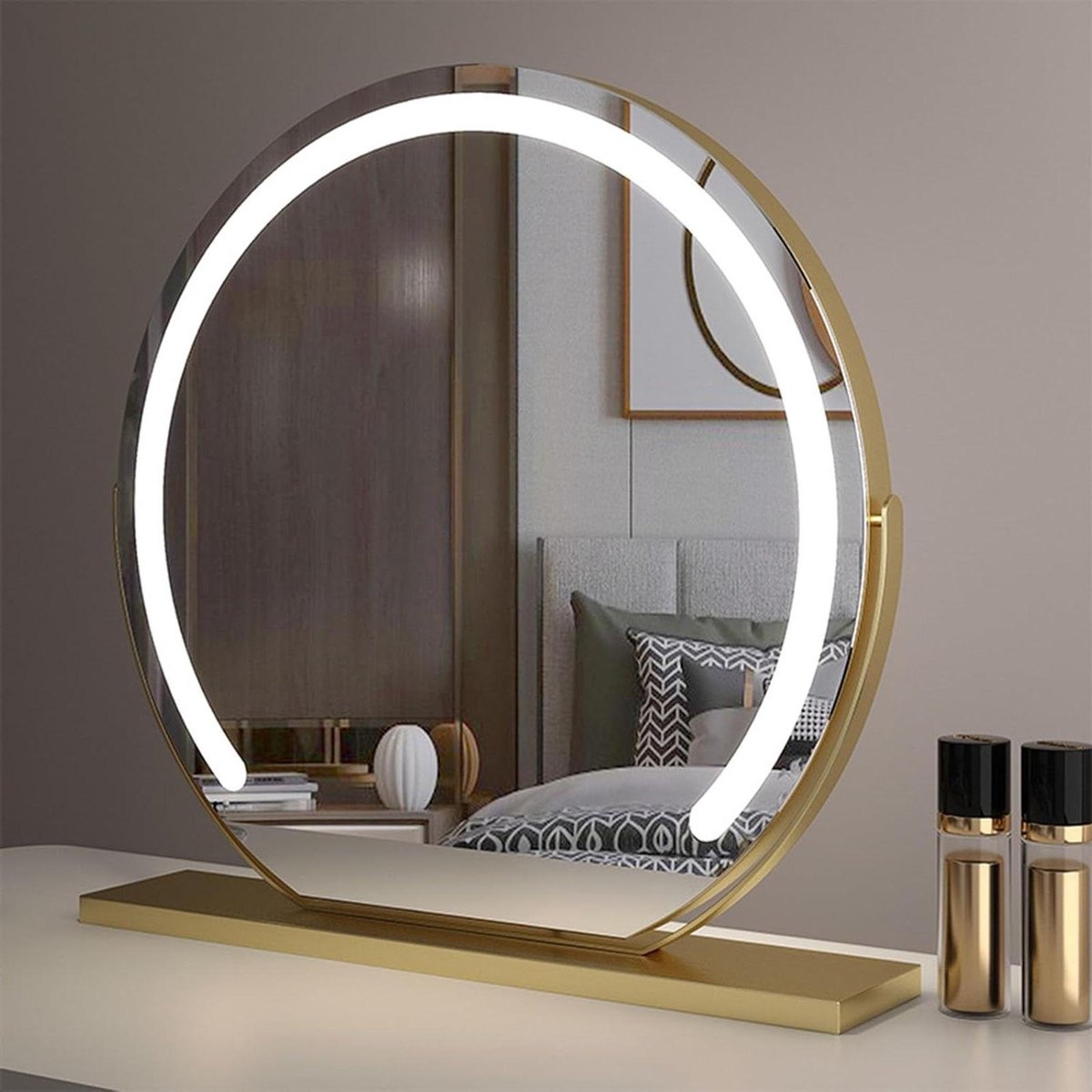 Make-up Spiegel - Verlichte Spiegel - Dagelijkse Verzorging - 3 Lichtstanden - 40 cm - Goud