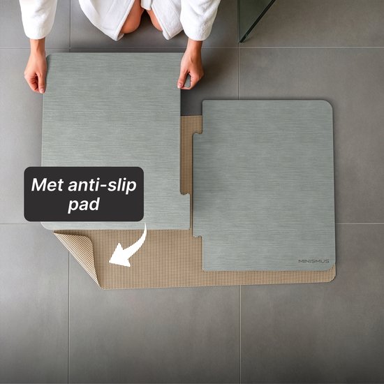Minismus Diatomite Sneldrogende Badmat Extra Groot - Licht Grijs 80x50cm - Antislip Douchemat Binnen 30 Seconde Droog - Absorberende Badmat - Douche Mat - Diatomiet Badmat - Stenen Badmat - Badkamer Mat - WC Mat