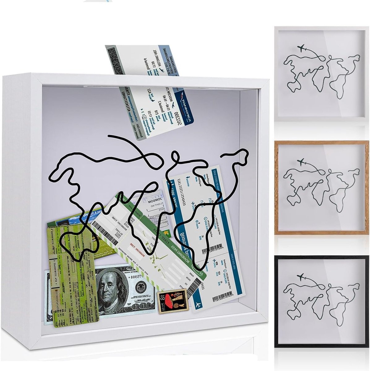 Avontuurlijke Schattenbox van 20 x 20 cm voor Reisherinneringen, Ticketverzameling en Fotocollages - Perfect voor Trouwen, Awards en Memorabilia
