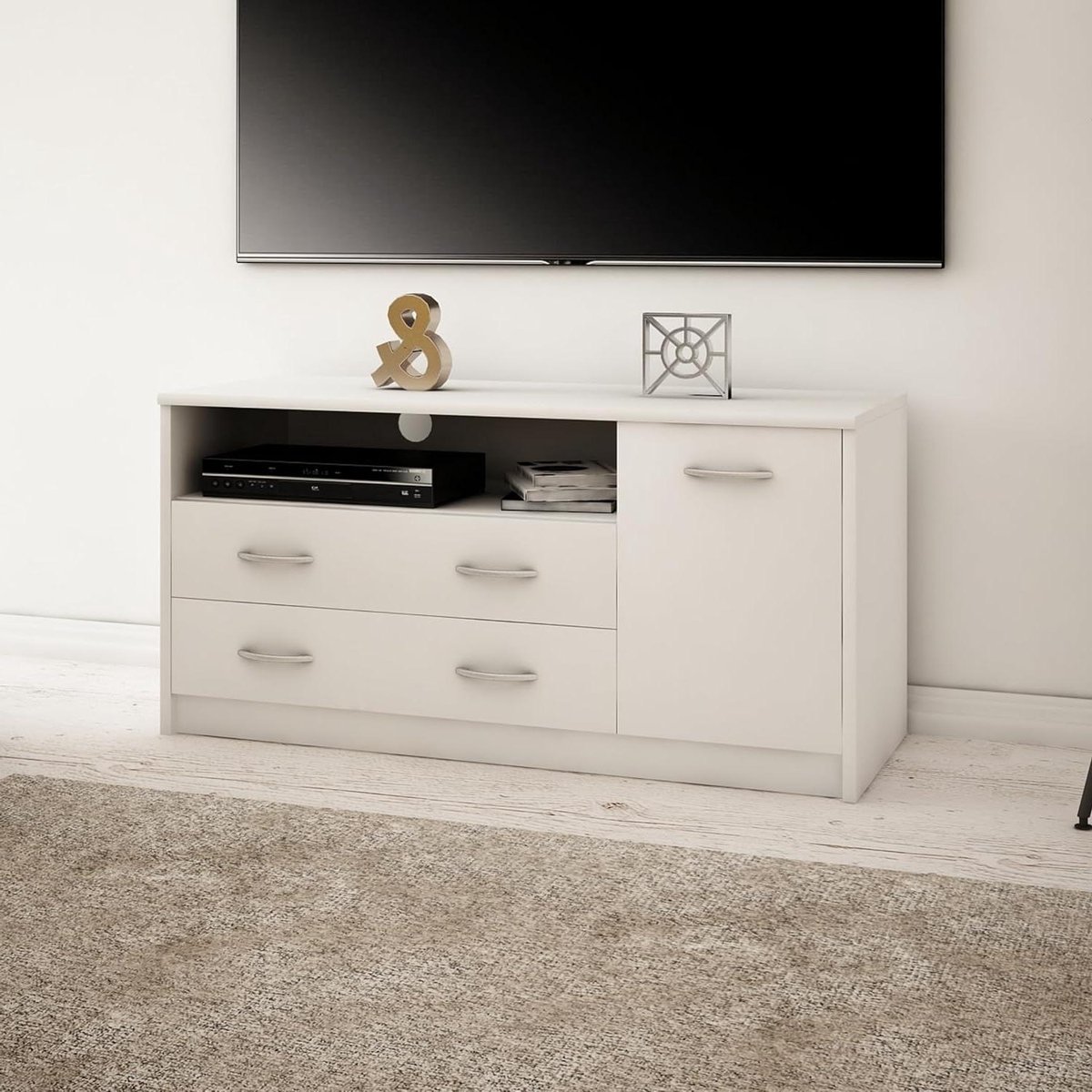 Tv-kast - Lowboard televisietafel - Woonkamer organiseren - Afgeronde rand soft-tech - 110 cm breed - Wit