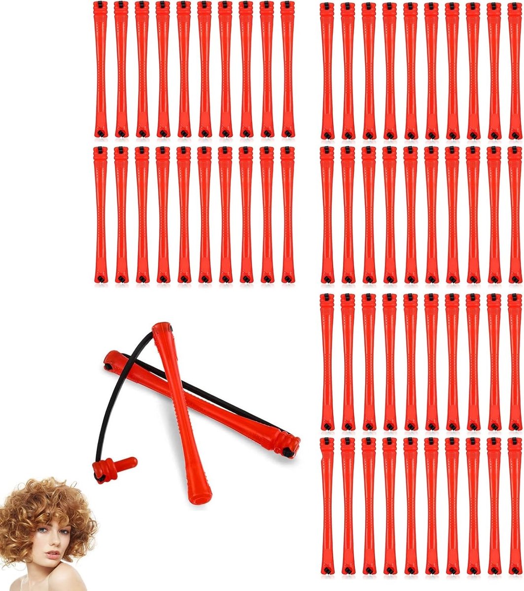 60 Stuks Permanente Haarrollers voor Korte Krullen met Elastische Rubber Band en Antislip Design voor Professionele Styling