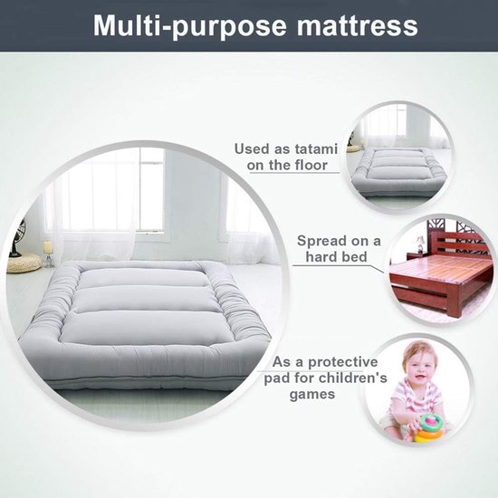 Japanse Vloermatras - Opvouwbaar Matras - Comfortabel Slapen - Stevig Slaapoppervlak - 100x200cm - Grijs — afbeelding 4