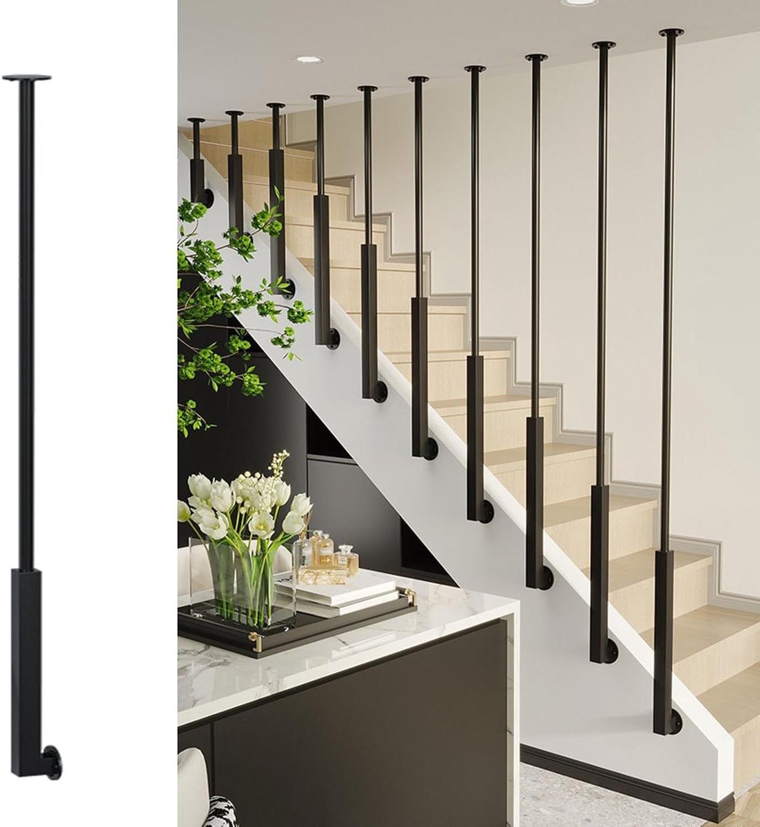 Trapleuning Metaal - Veiligheidsleuning Huis - Valpreventie Trap - Roestbestendige Afwerking - 230 cm - Zwart