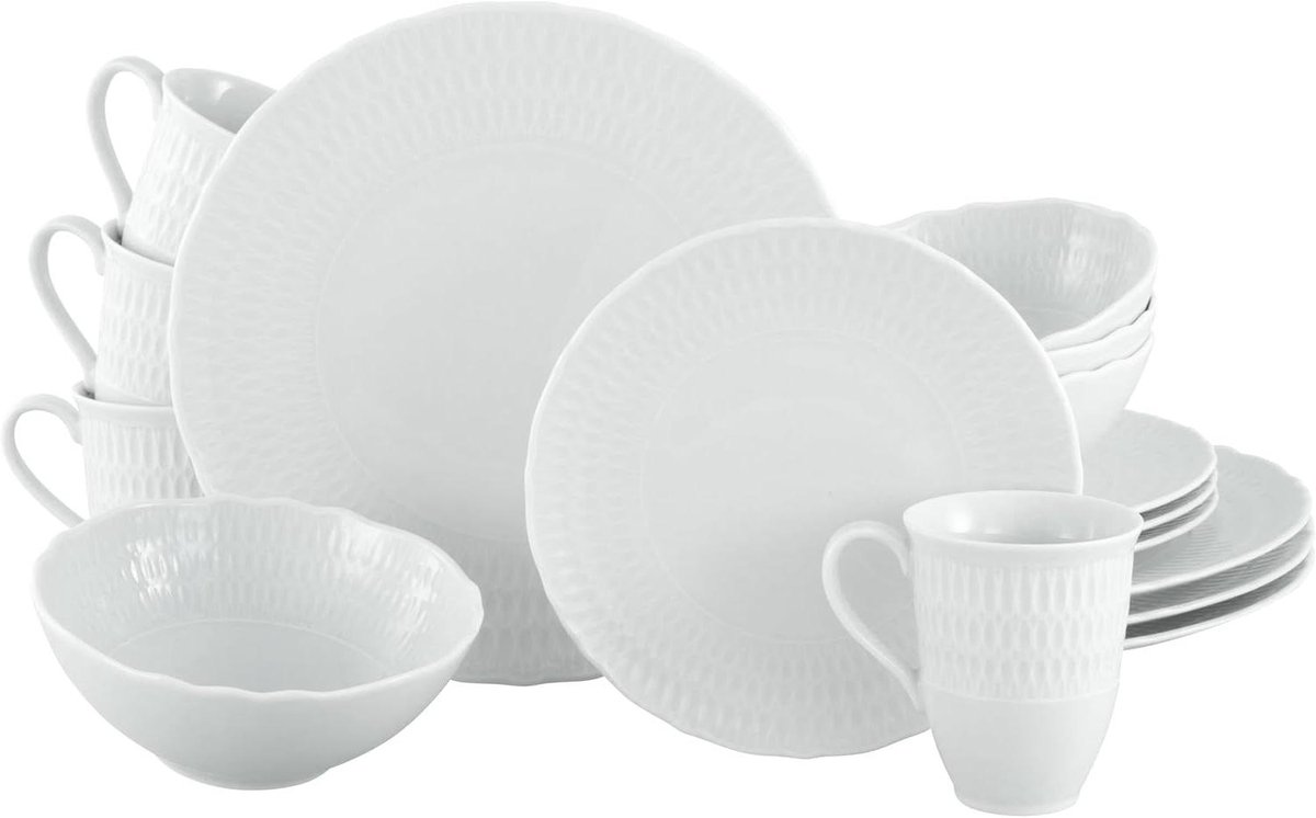 Serviesset 16-delig - Combiset Diner - Dagelijks Gebruik - Vaatwasserbestendig - Voor 4 personen - Wit