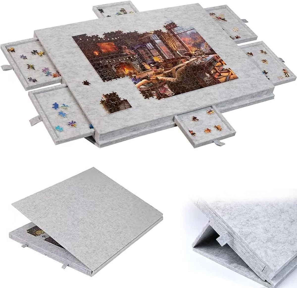 Legpuzzelbord - Puzzelmat - Puzzels Sorteren - Met 6 Laden - Tot 1500 Stukjes - Beige