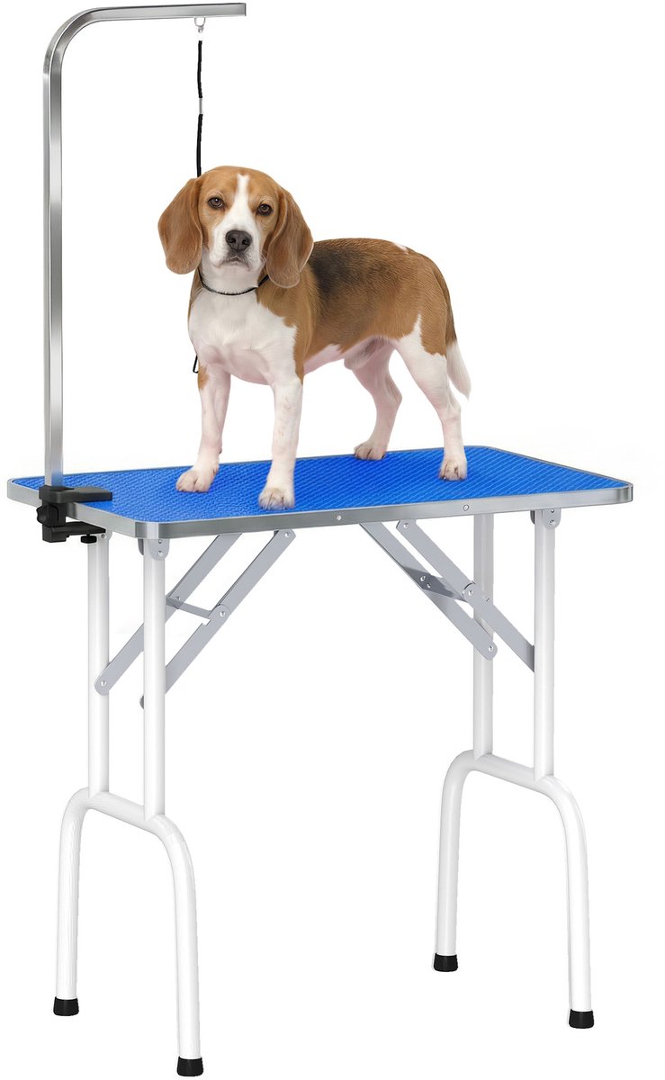 PawHut Huisdierverzorgingstafel-Rubber, Roestvrij staal-81L x 48,5B x 80H cm-Blauw